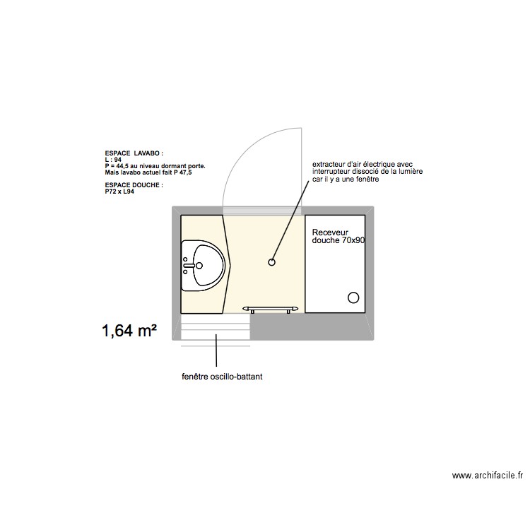 salle de bain projetée. Plan de 0 pièce et 0 m2