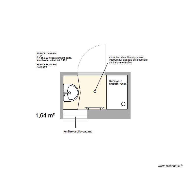 salle de bain projetée. Plan de 1 pièce et 2 m2