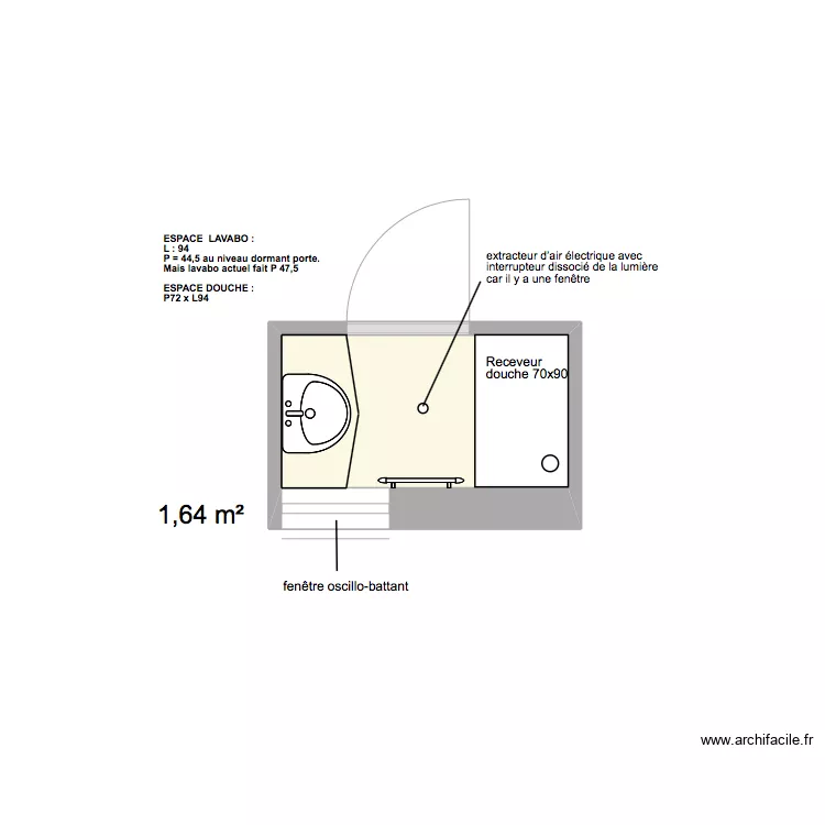 salle de bain projet&eacute;e. Plan de 