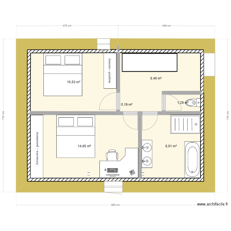 étage. Plan de 6 pièces et 43 m2