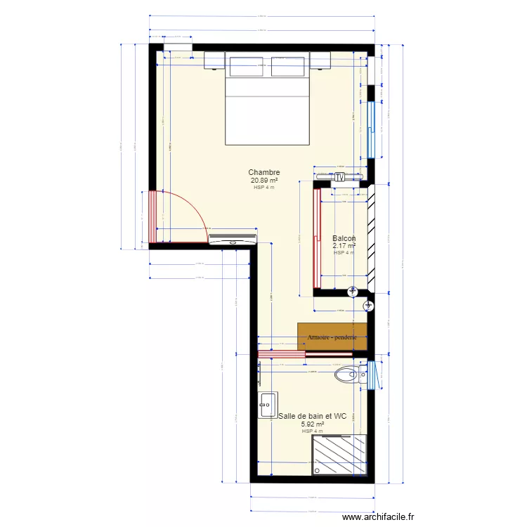 CHAMBRE AU DESSUS DE LA CUISINE . Plan de 