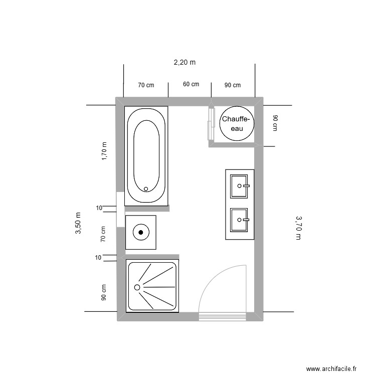 salle de bain02 Guyette. Plan de 2 pièces et 7 m2