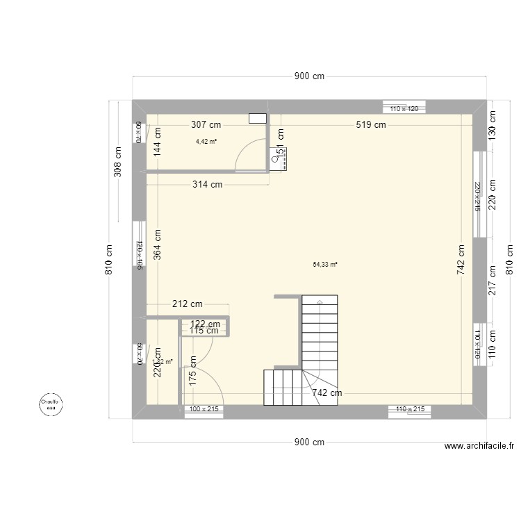 RDC PAPA DEF. Plan de 5 pièces et 61 m2