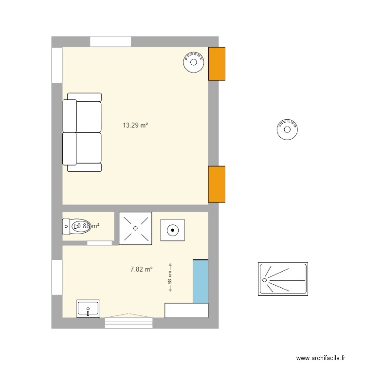 Grrr révolution 001. Plan de 3 pièces et 22 m2