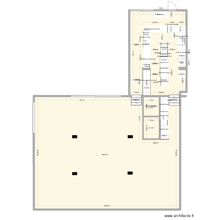 Plan basse Chico s et bar version 6 avec plonge dans garage. Plan de 4 pièces et 191 m2