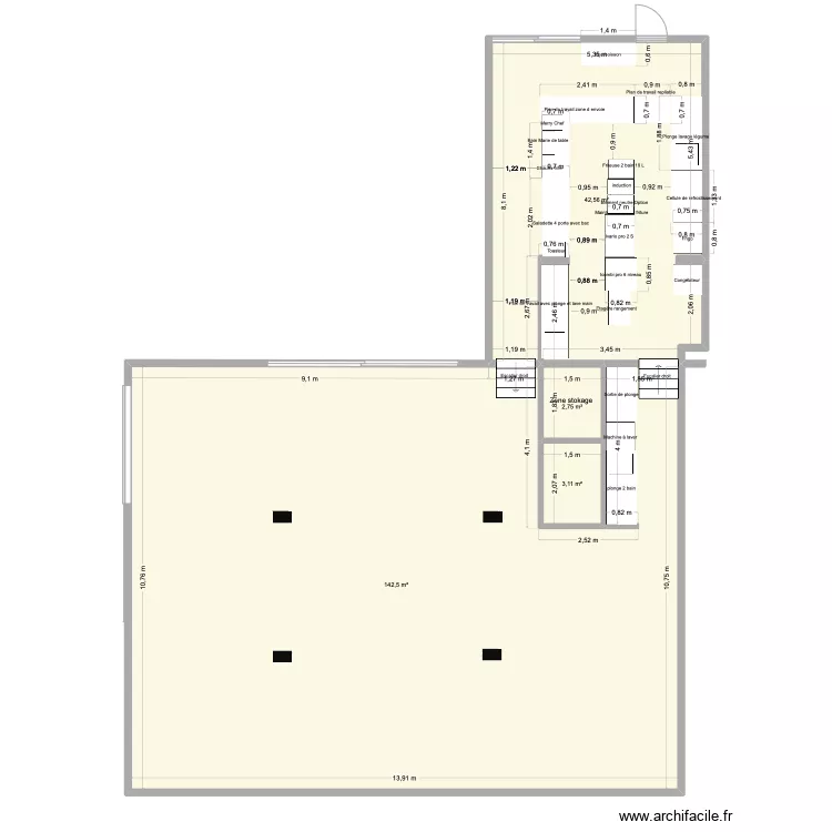 Plan basse Chico s et bar version 6 avec plonge dans garage. Plan de 
