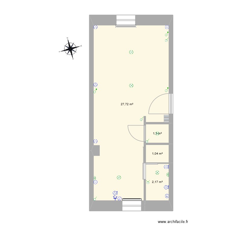Studio. Plan de 4 pièces et 32 m2