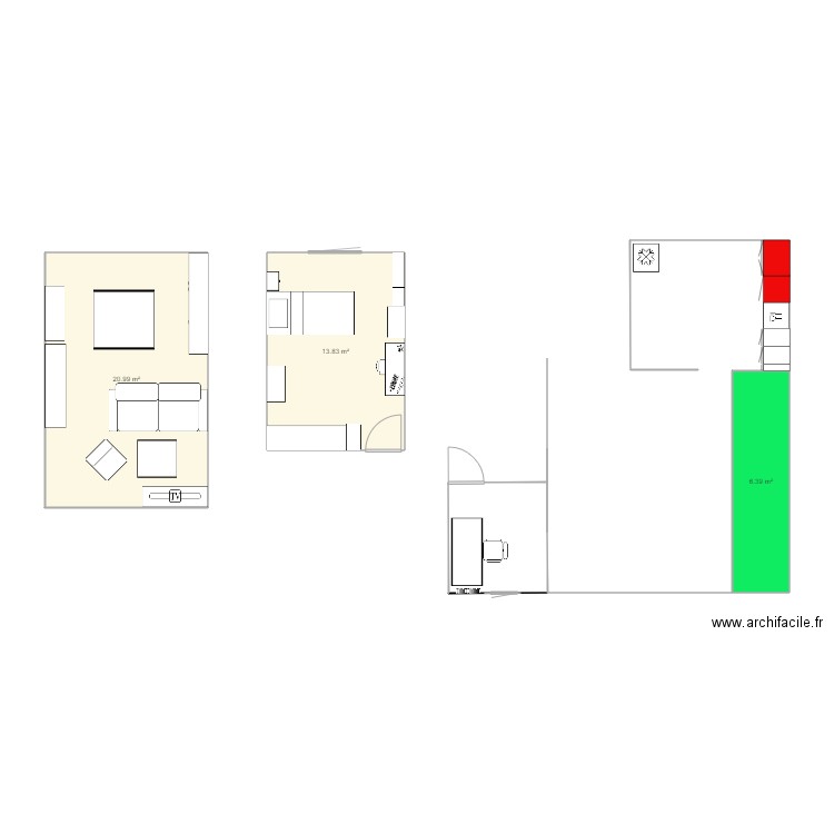 Salon bureau et chambre 3. Plan de 0 pièce et 0 m2