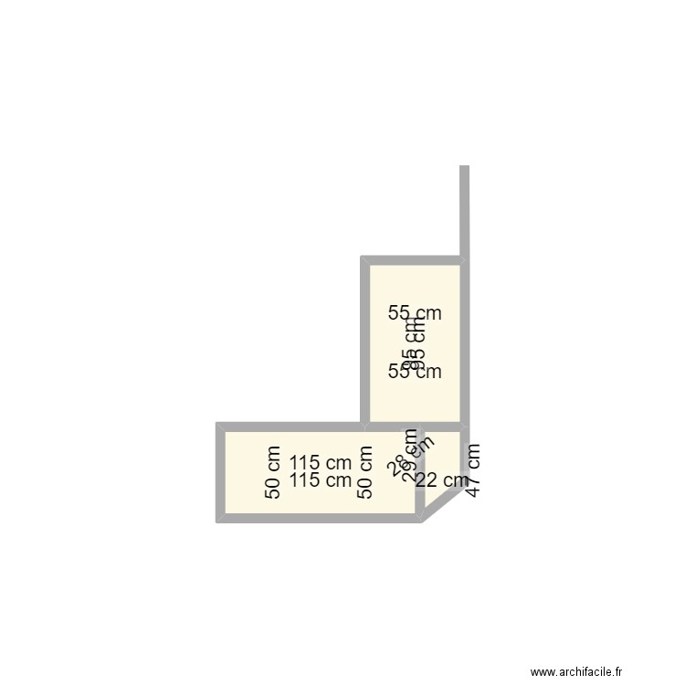 meuble angle. Plan de 3 pièces et 1 m2