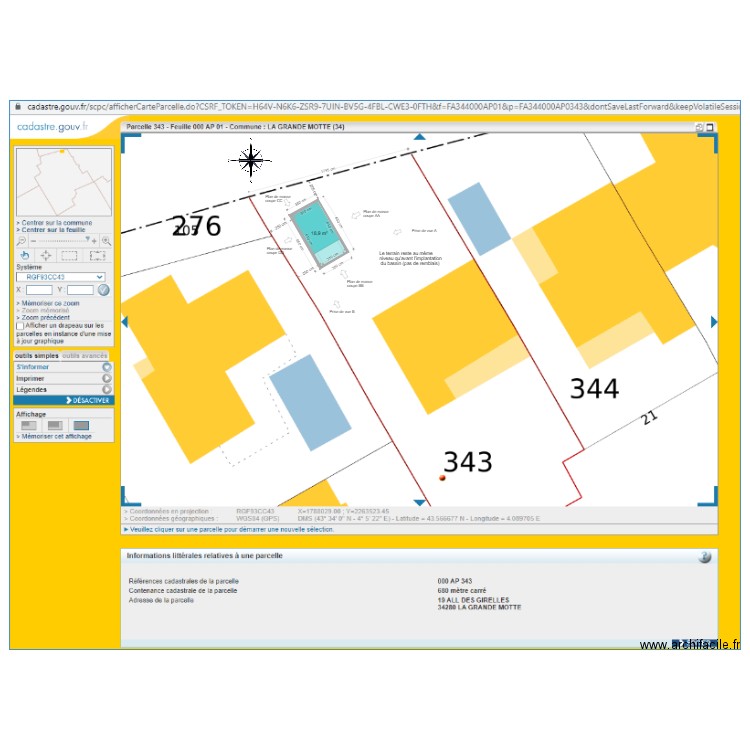 Cadastre Piscine. Plan de 1 pièce et 19 m2