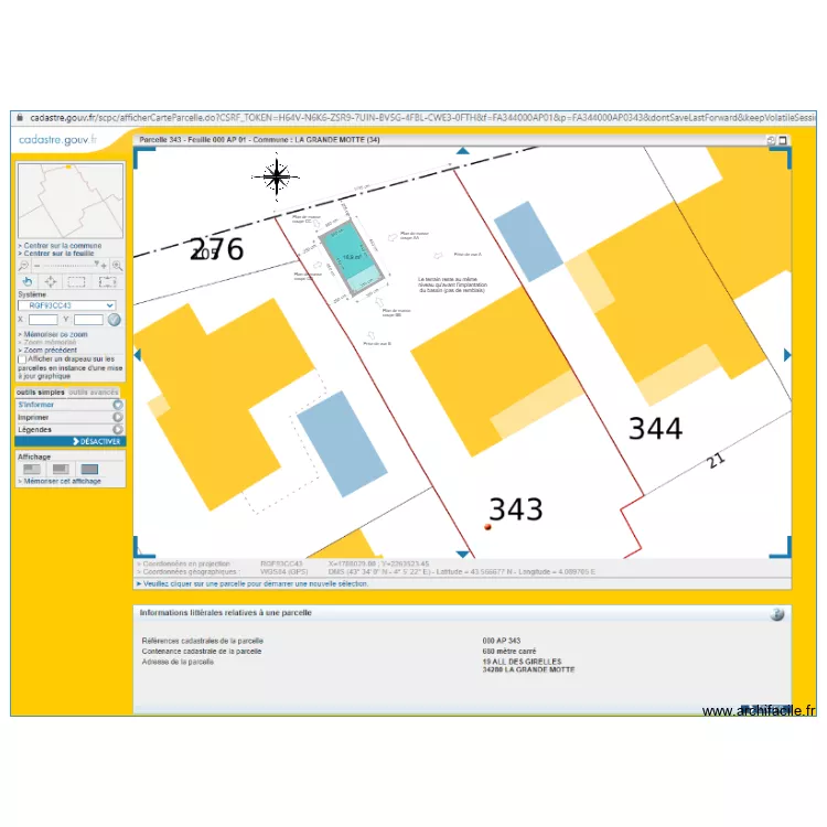 Cadastre Piscine. Plan de 