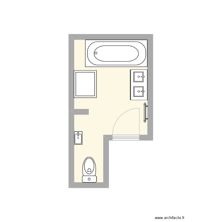 Salle de bain client. Plan de 1 pièce et 6 m2