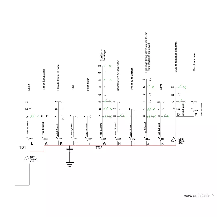 maison 1 unifilaire. Plan de 