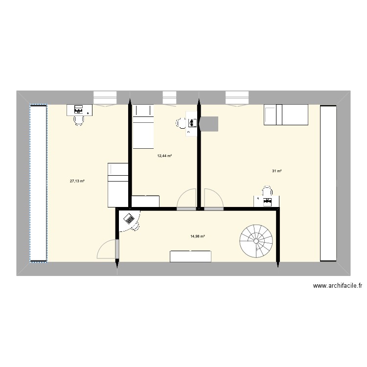 etage habitation. Plan de 4 pièces et 86 m2