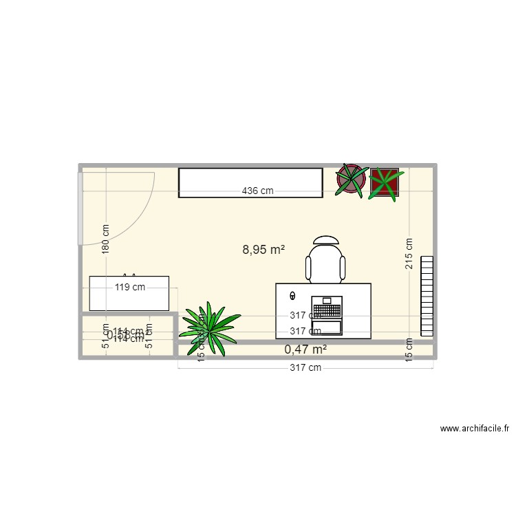 Bureau. Plan de 3 pièces et 10 m2