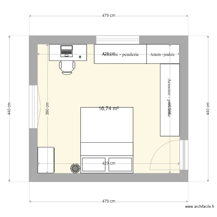 chbr Yan Soph. Plan de 1 pièce et 17 m2