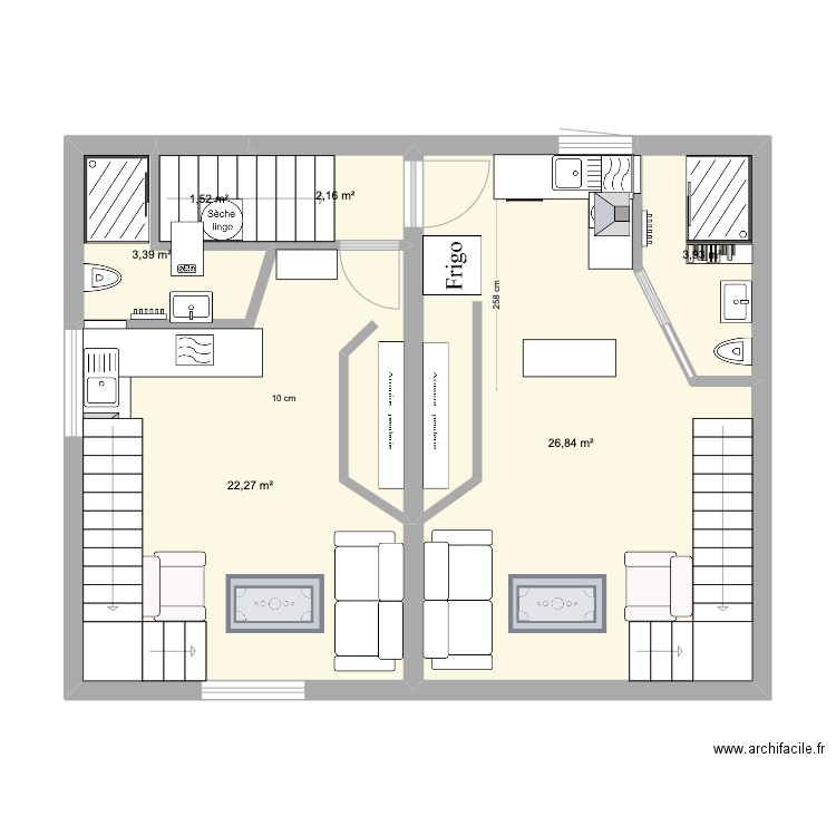 R2Meuble. Plan de 6 pièces et 60 m2