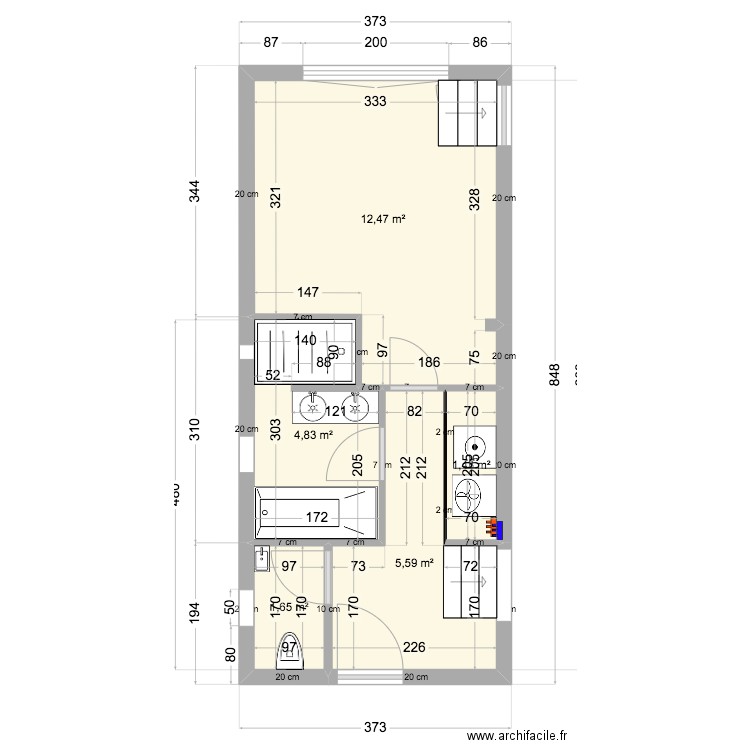 Projet Cornet - Plan d'amenagement. Plan de 5 pièces et 26 m2