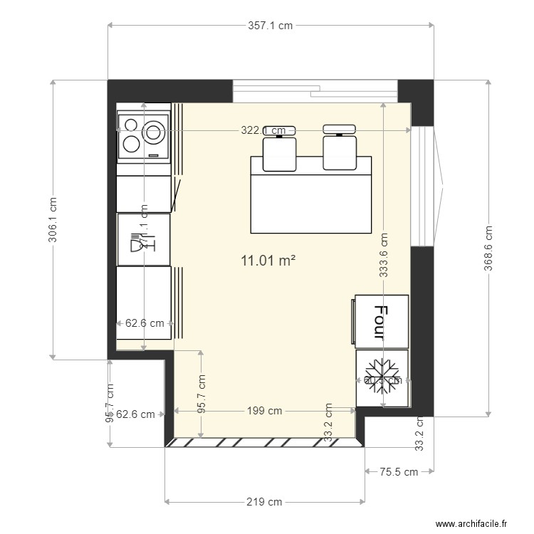 cuisine JC4. Plan de 1 pièce et 11 m2