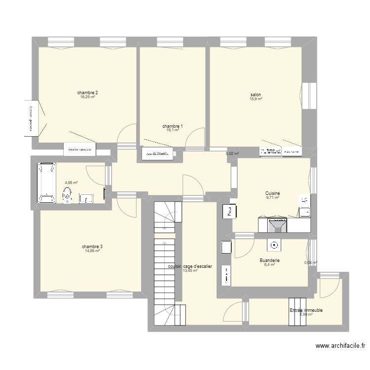  septante quatre L'Auberson  rez . Plan de 13 pièces et 106 m2