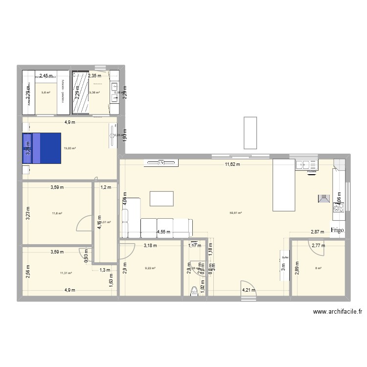 Maison en L (inspiration plan maiwenn). Plan de 12 pièces et 135 m2