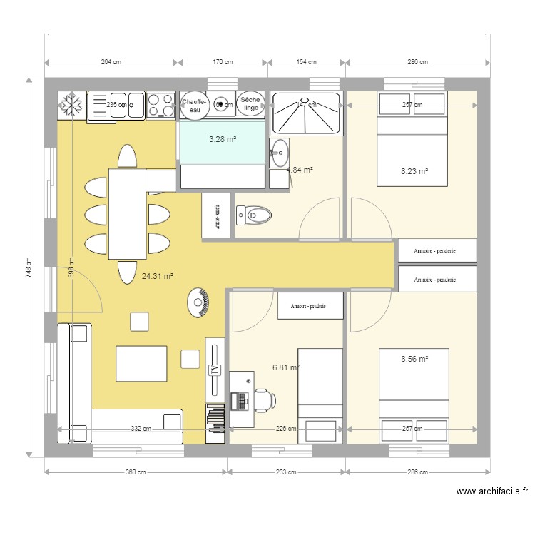 66m2. Plan de 0 pièce et 0 m2