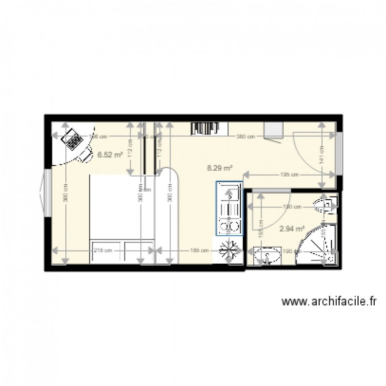 studio 18m2. Plan de 0 pièce et 0 m2