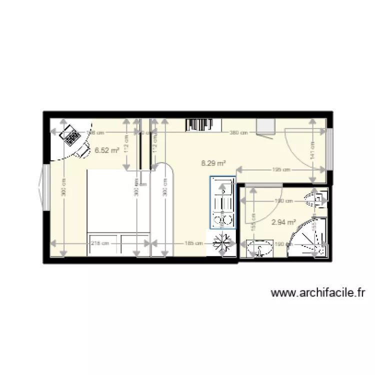 studio 18m2. Plan de 