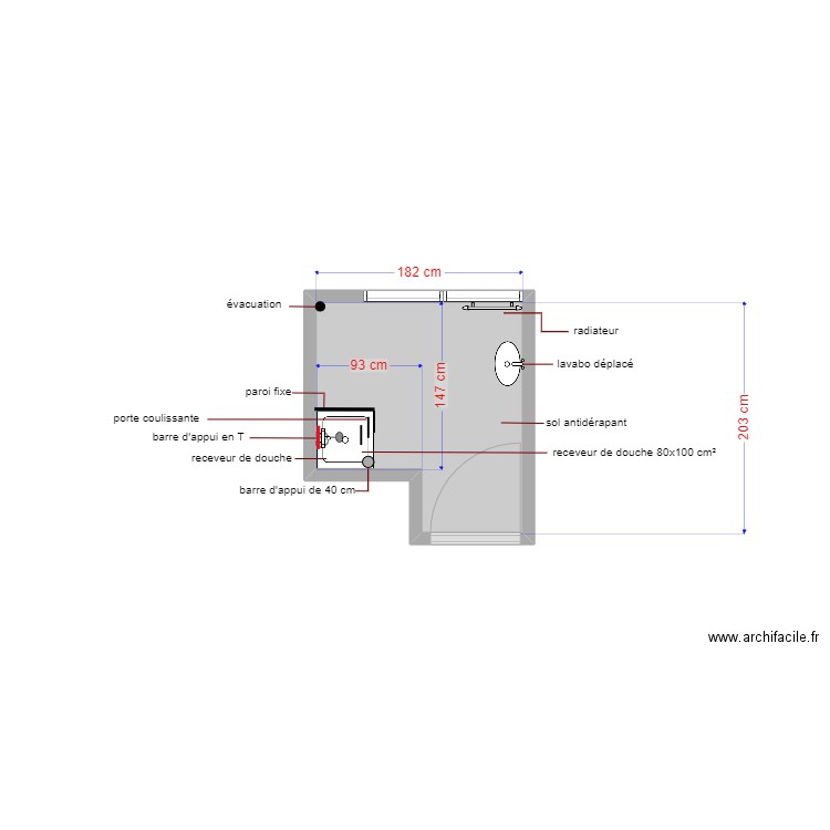 plan projeté dossier 5728. Plan de 1 pièce et 3 m2