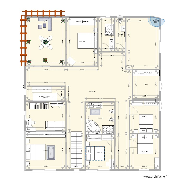 extension etage. Plan de 11 pièces et 194 m2