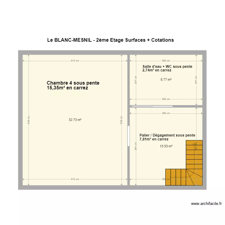 MIRI 2&egrave;me Etage Surfaces et Cotations. Plan de 