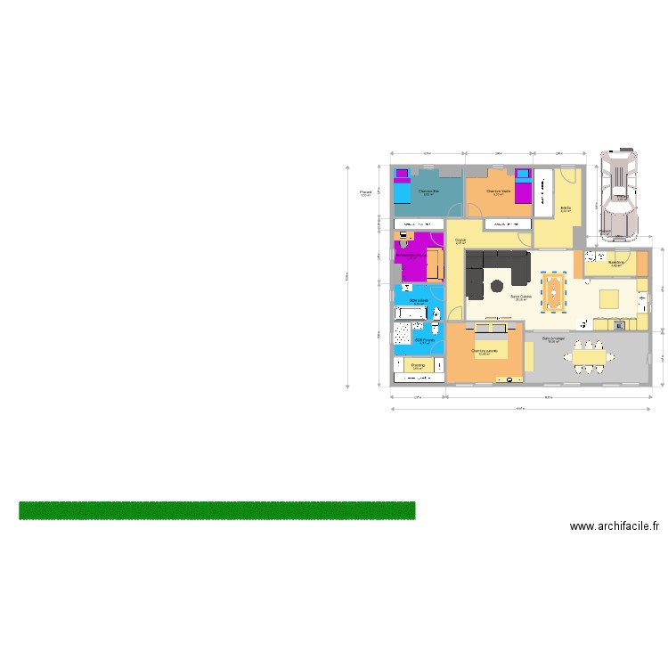 Maison Beuzeville Carré version meublé. Plan de 15 pièces et 135 m2