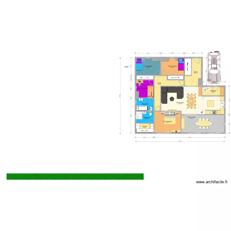 Maison Beuzeville Carr&eacute; version meubl&eacute;. Plan de 