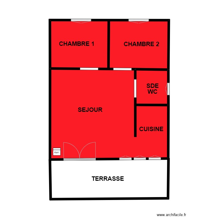 neau. Plan de 2 pièces et 39 m2