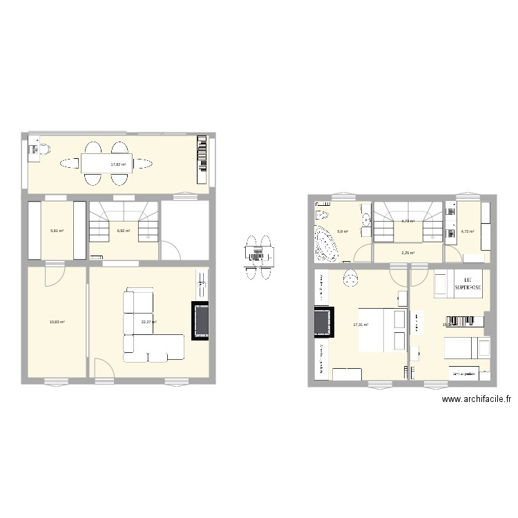 Maison. Plan de 11 pièces et 114 m2