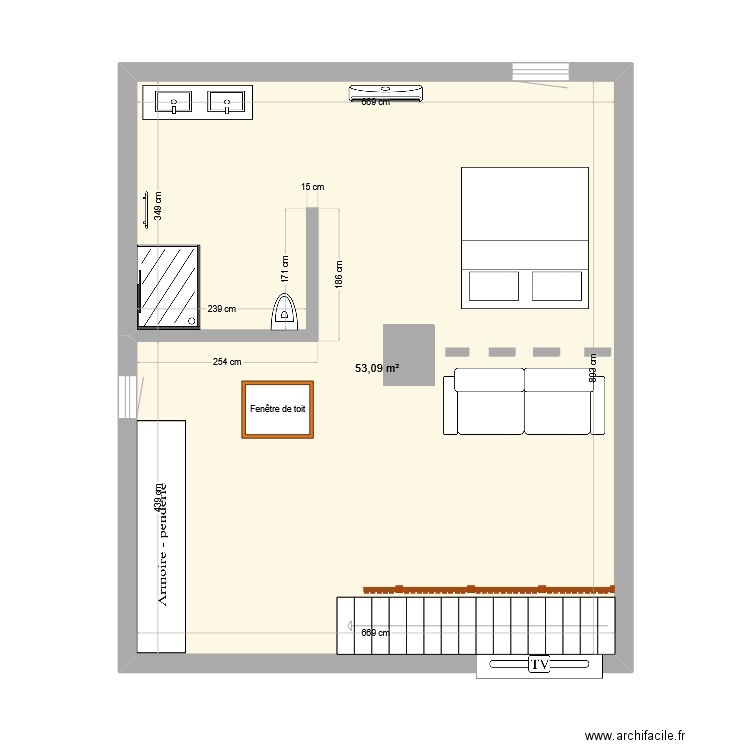 2eme etage. Plan de 1 pièce et 53 m2