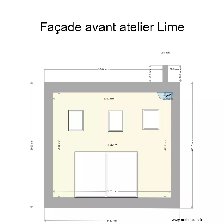 atelier Lime fa&ccedil;ace avant sur jardin. Plan de 