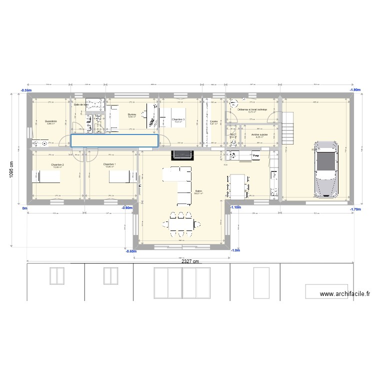 Plan maison garage sud. Plan de 17 pièces et 234 m2