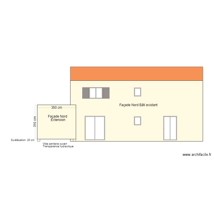 DP4 - Façade nord. Plan de 0 pièce et 0 m2