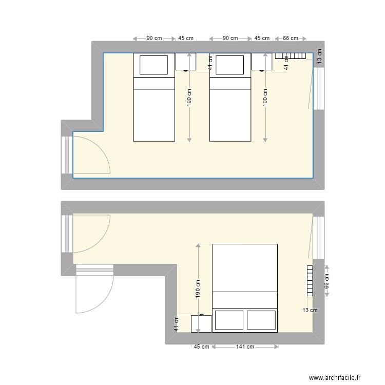 plan chambre 2. Plan de 2 pièces et 23 m2