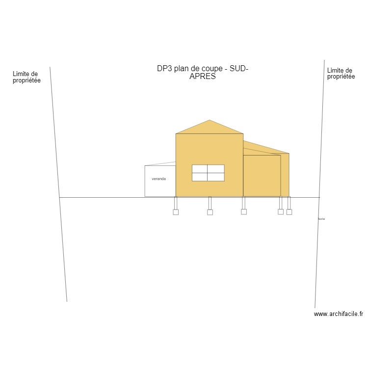 DP3 plan de coupe -sud-APRES dependance réhaussée sans cotes. Plan de 0 pièce et 0 m2