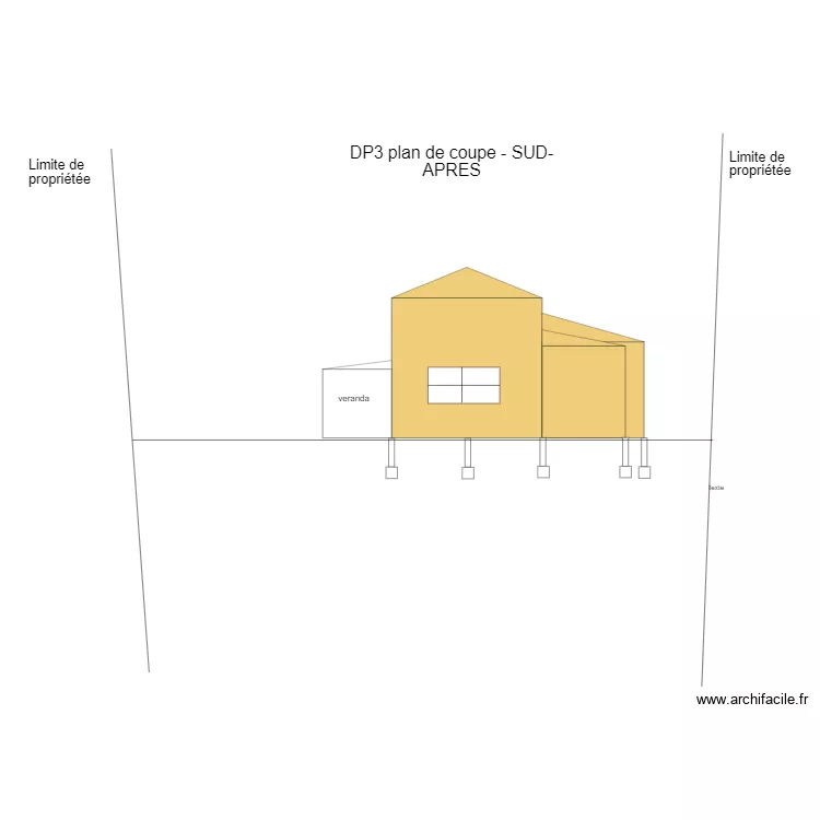 DP3 plan de coupe -sud-APRES dependance r&eacute;hauss&eacute;e sans cotes. Plan de 
