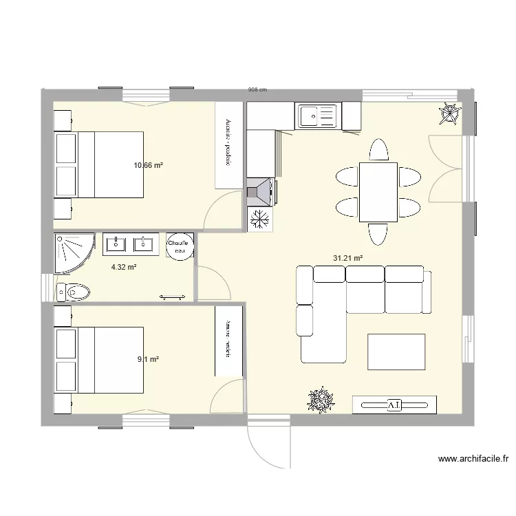 maison 60m2. Plan de 