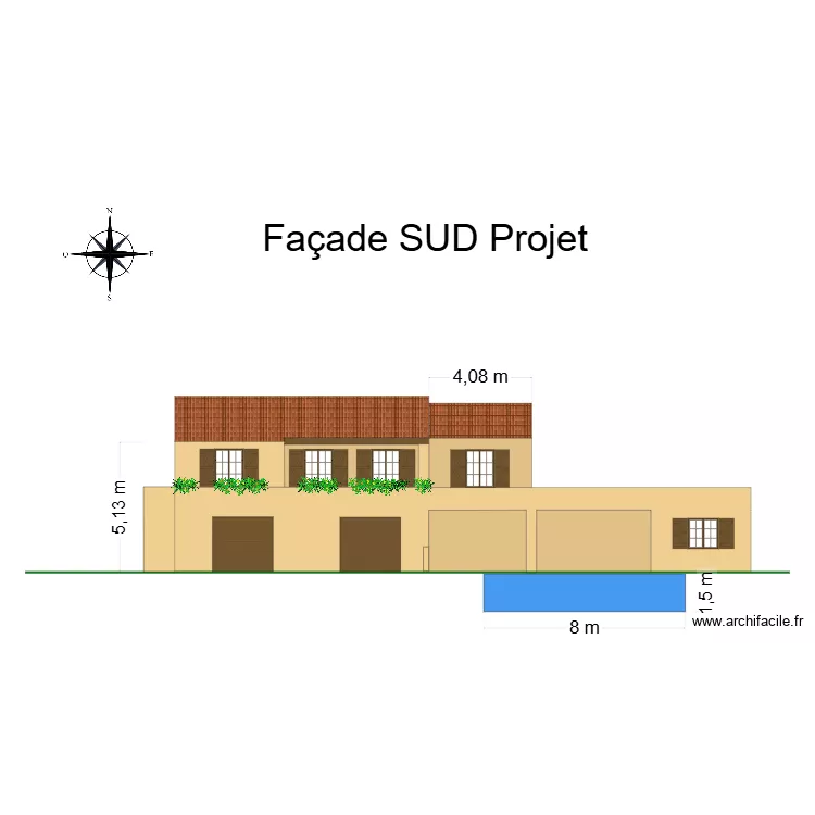 facade sud cros d\'amic projet. Plan de 