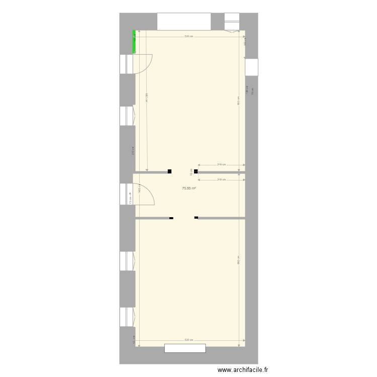 rdc maison. Plan de 1 pièce et 76 m2