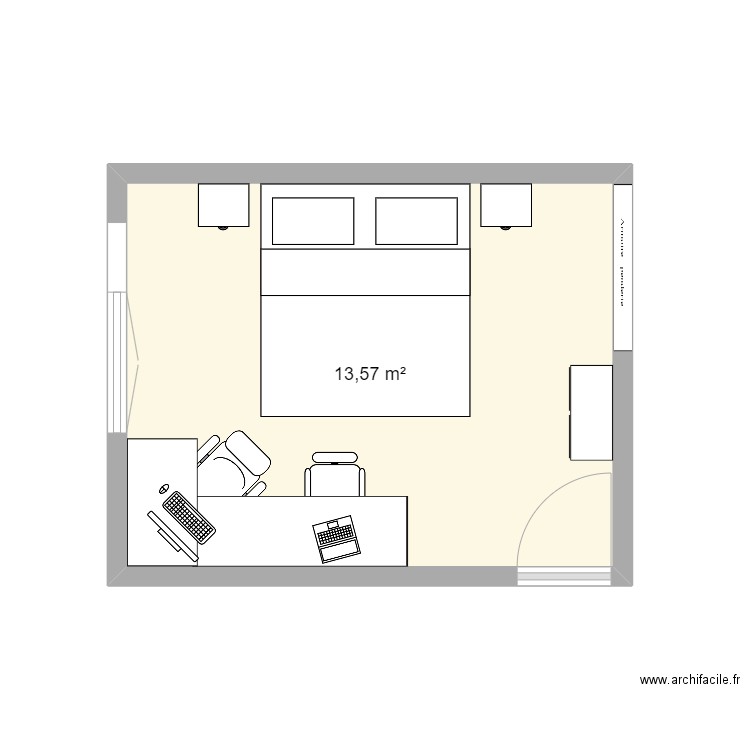 chambre parents. Plan de 1 pièce et 14 m2