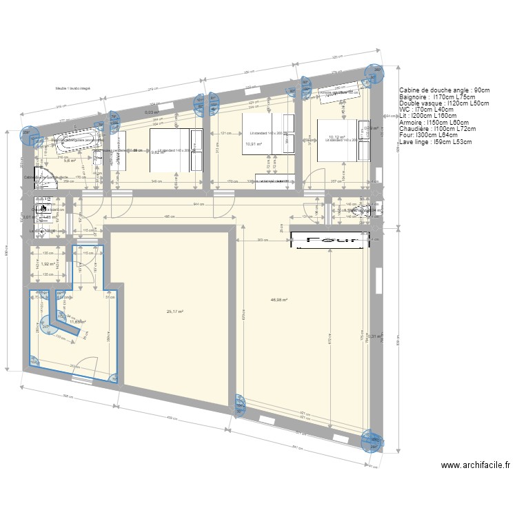 Plan Aubière RDC Appart 1 version 4. Plan de 16 pièces et 126 m2