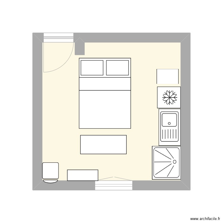 loos. Plan de 1 pièce et 14 m2