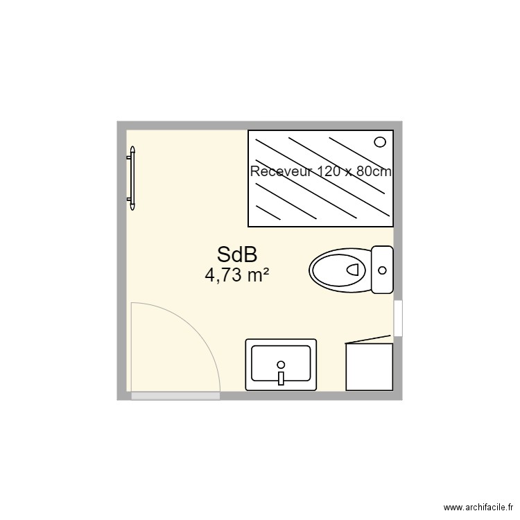 sdb. Plan de 1 pièce et 5 m2