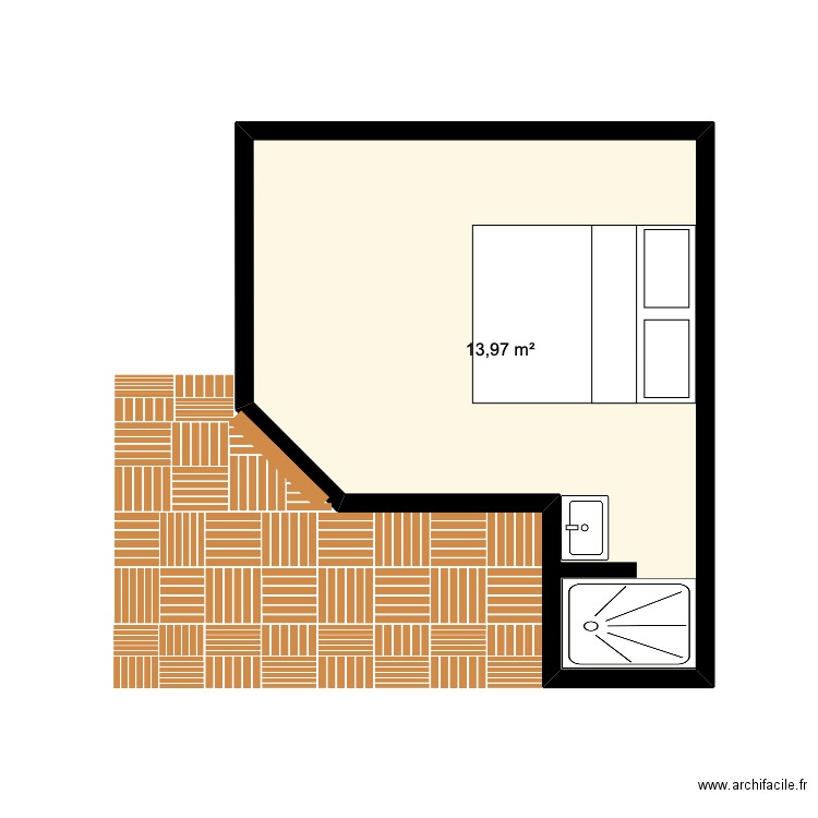 chalet. Plan de 1 pièce et 14 m2